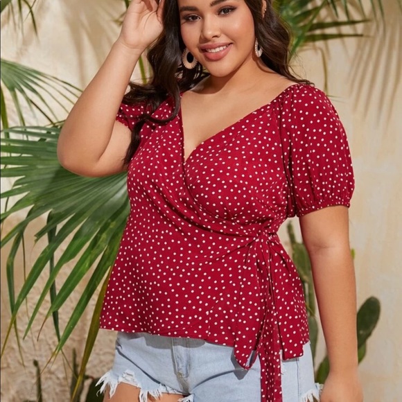 SHEIN Wrap Blouse 2XL Red - Picture 5 of 7